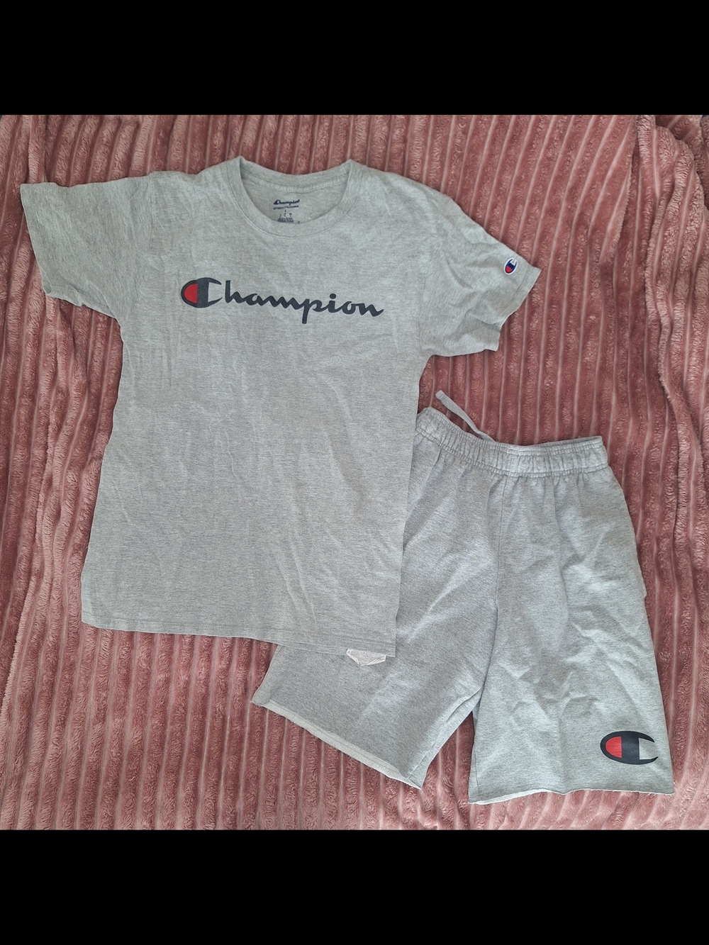 Champion Light Gray Logo Tee and Shorts Set